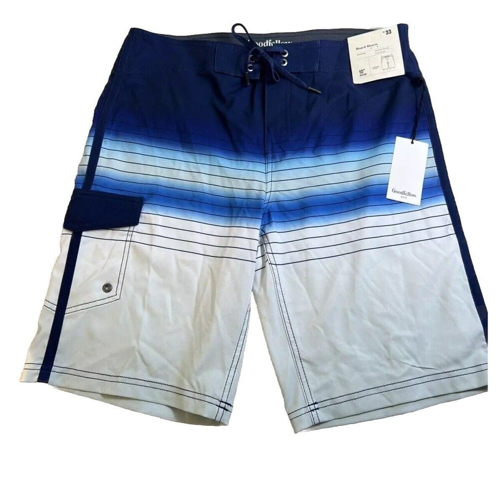 Men's Board Shorts Size 33 New 10" Navy Blue Striped Large